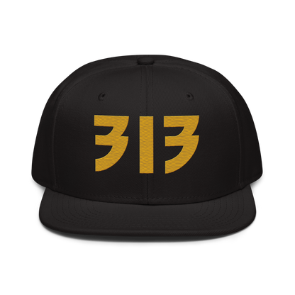 Detroit '313' Snapback (Glam Font) | 6-Panel - Gold