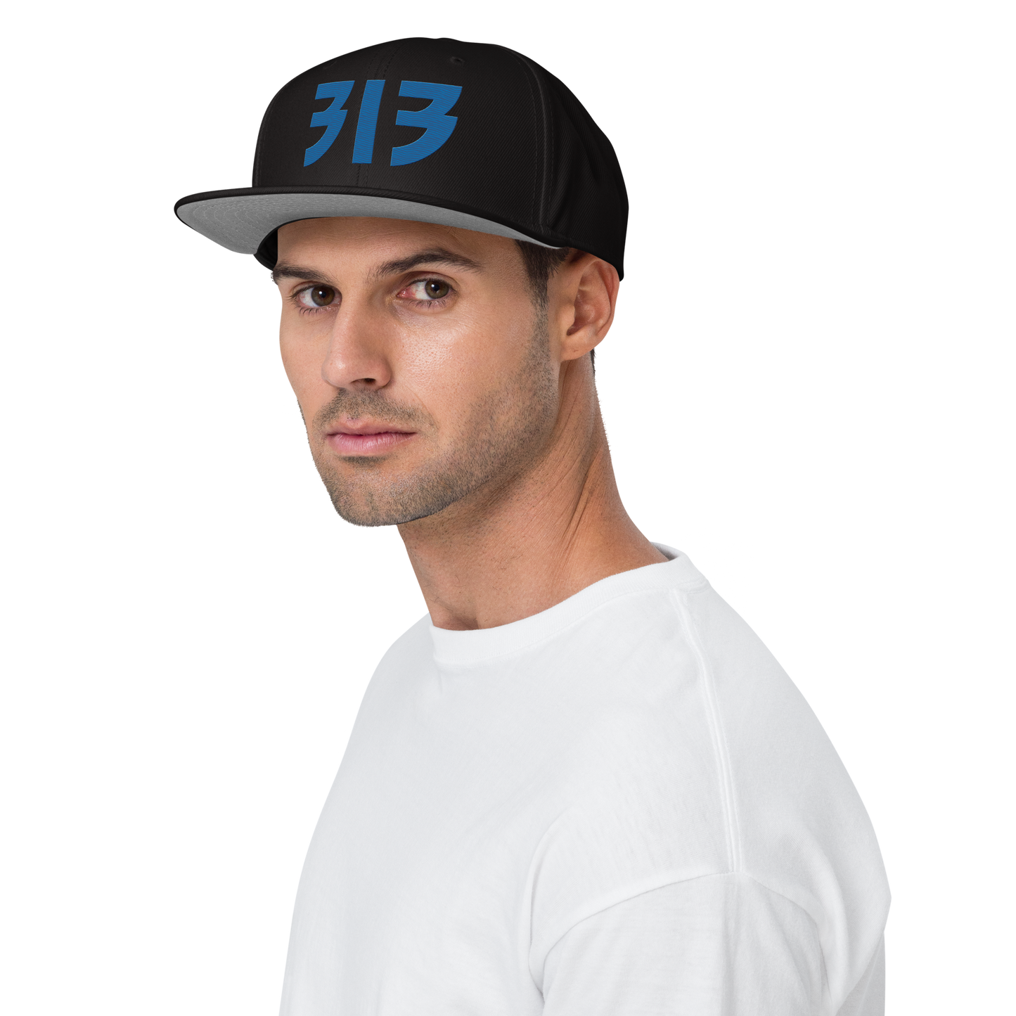 Detroit '313' Snapback (Glam Font) | 6-Panel - Azure