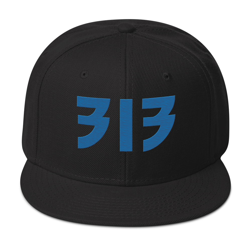 Detroit '313' Snapback (Glam Font) | 6-Panel - Azure