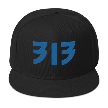 Detroit '313' Snapback (Glam Font) | 6-Panel - Azure