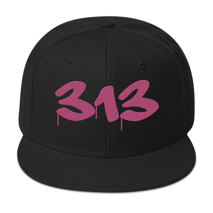 Detroit '313' Snapback (Tag Font) | 6-Panel - Apple Blossom Pink