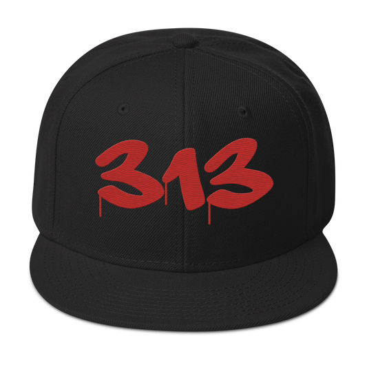 Detroit '313' Snapback (Tag Font) | 6-Panel - Aliform Red