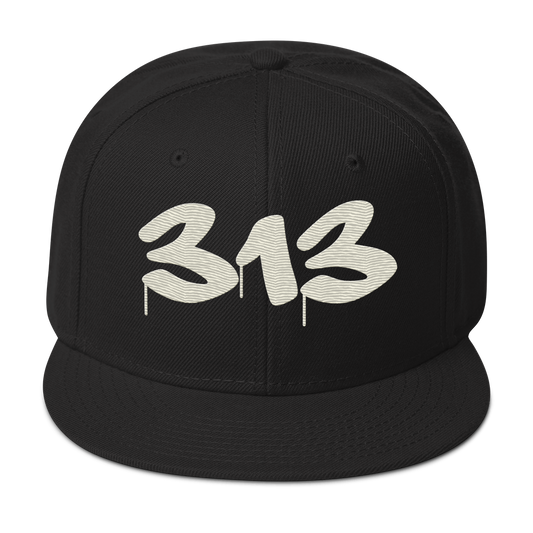 Detroit '313' Snapback (Tag Font) | 6-Panel - Ivory White