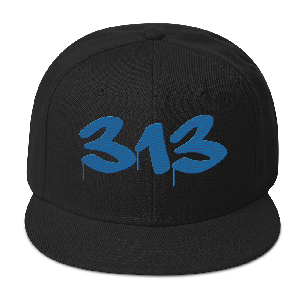 Detroit '313' Snapback (Tag Font) | 6-Panel - Azure