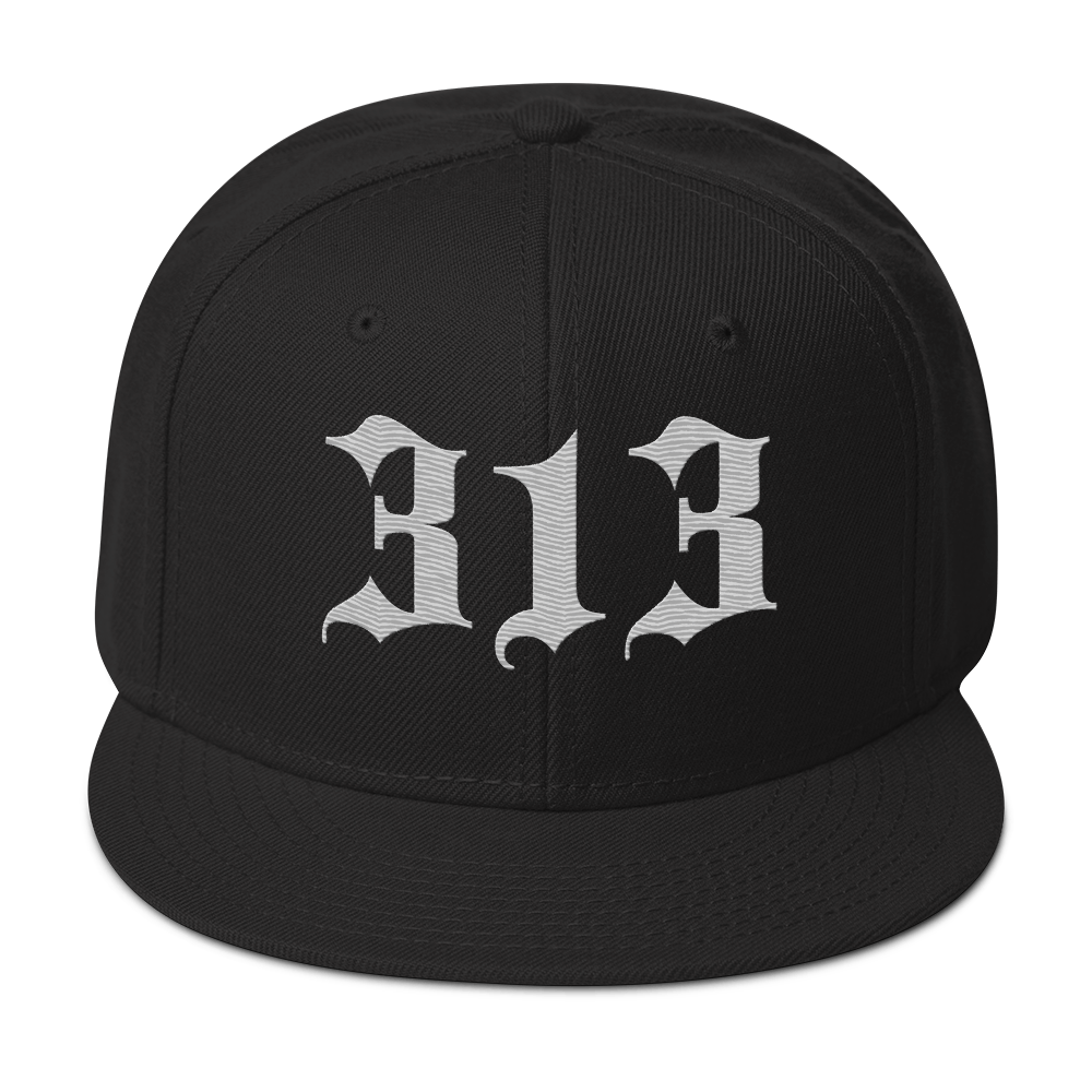 Detroit '313' Snapback (Old English Font) | 6-Panel - Platinum