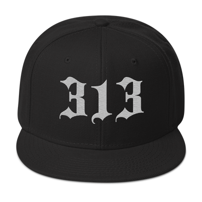 Detroit '313' Snapback (Old English Font) | 6-Panel - Platinum