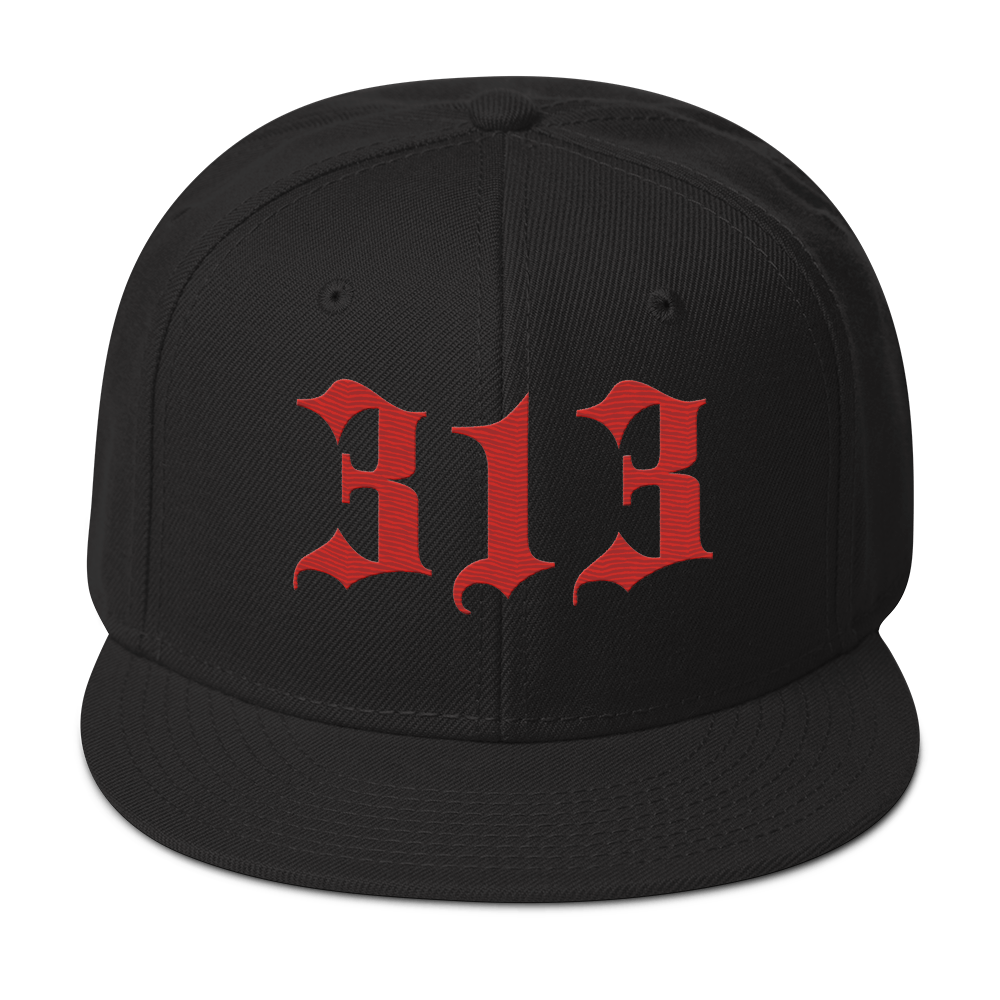 Detroit '313' Snapback (Old English Font) | 6-Panel - Aliform Red