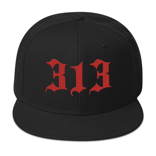 Detroit '313' Snapback (Old English Font) | 6-Panel - Aliform Red