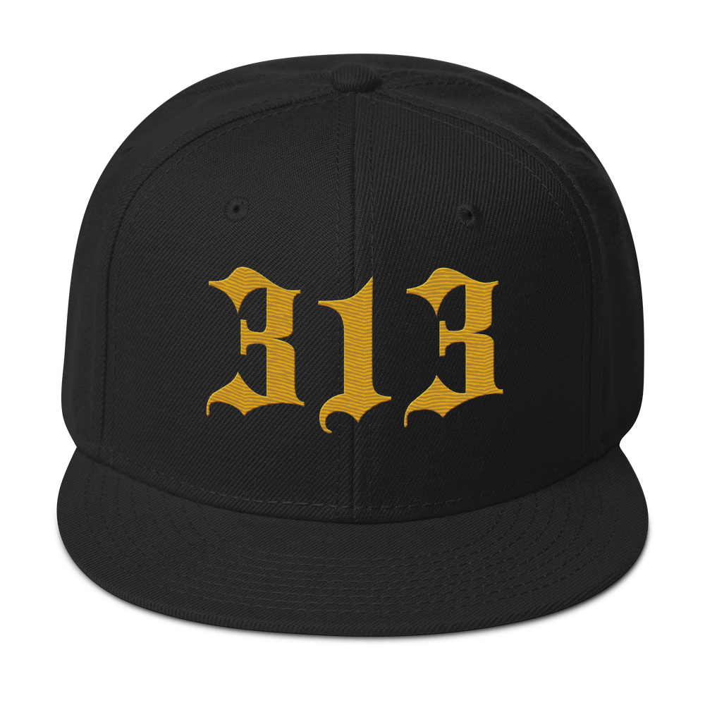 Detroit '313' Snapback (Old English Font) | 6-Panel - Gold