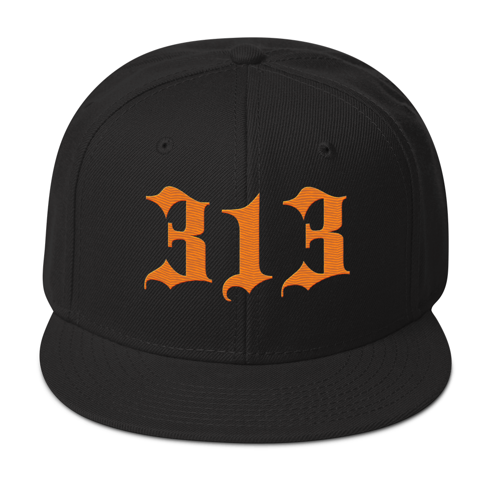 Detroit '313' Snapback (Old English Font) | 6-Panel - Orange