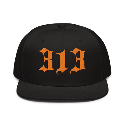 Detroit '313' Snapback (Old English Font) | 6-Panel - Orange