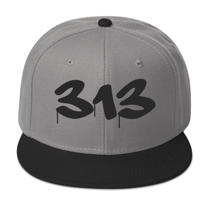 Detroit '313' Snapback (Tag Font) | 6-Panel - Black