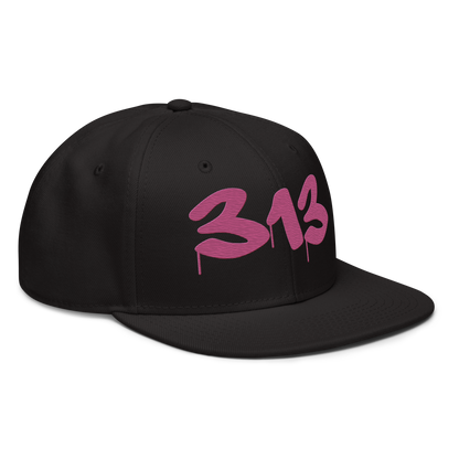 Detroit '313' Snapback (Tag Font) | 6-Panel - Apple Blossom Pink