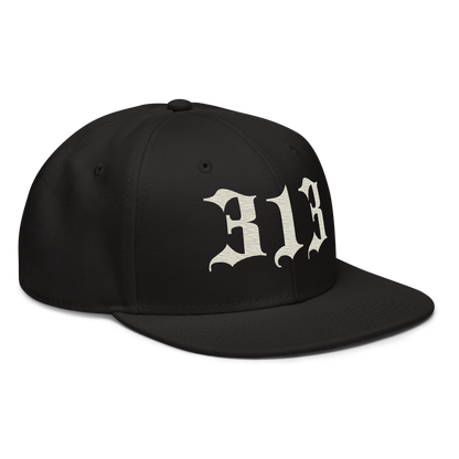 Detroit '313' Snapback (Old English Font) | 6-Panel - Ivory White