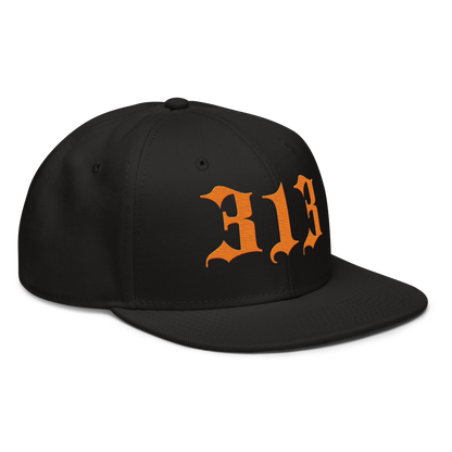 Detroit '313' Snapback (Old English Font) | 6-Panel - Orange