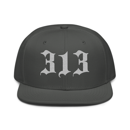 Detroit '313' Snapback (Old English Font) | 6-Panel - Platinum