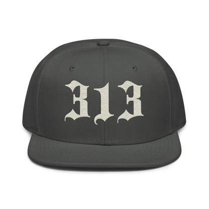 Detroit '313' Snapback (Old English Font) | 6-Panel - Ivory White