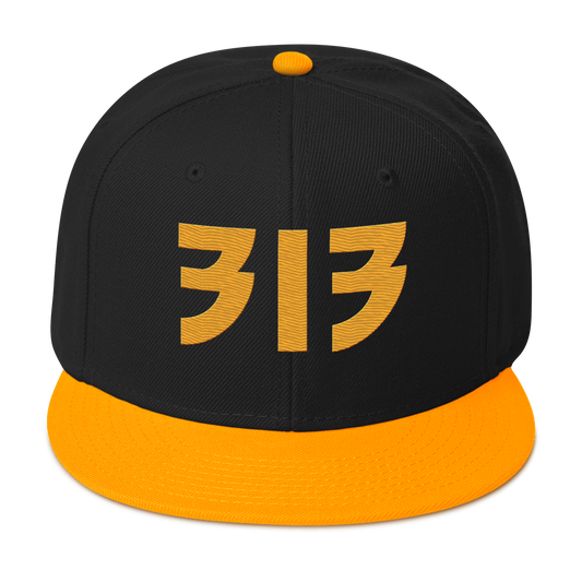 Detroit '313' Snapback (Glam Font) | 6-Panel - Gold