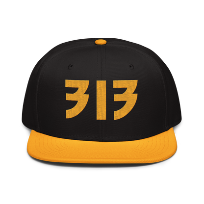 Detroit '313' Snapback (Glam Font) | 6-Panel - Gold