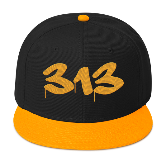 Detroit '313' Snapback (Tag Font) | 6-Panel - Gold