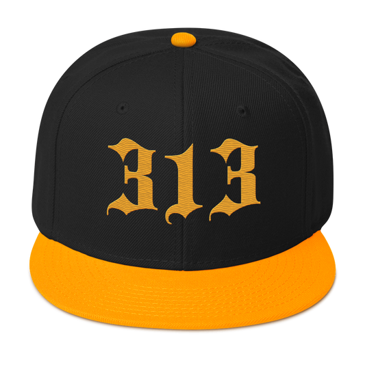 Detroit '313' Snapback (Old English Font) | 6-Panel - Gold