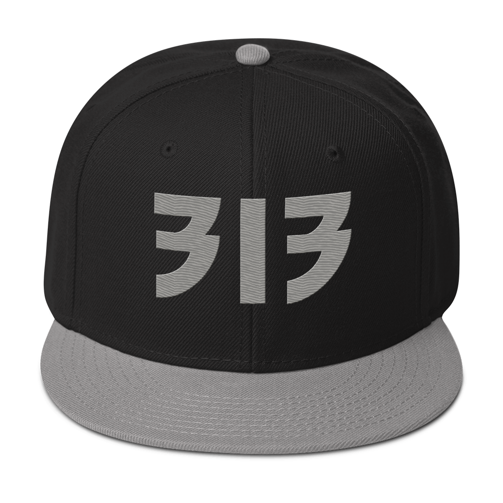 Detroit '313' Snapback (Glam Font) | 6-Panel - Grey