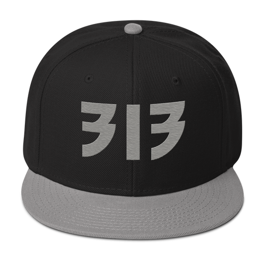 Detroit '313' Snapback (Glam Font) | 6-Panel - Grey