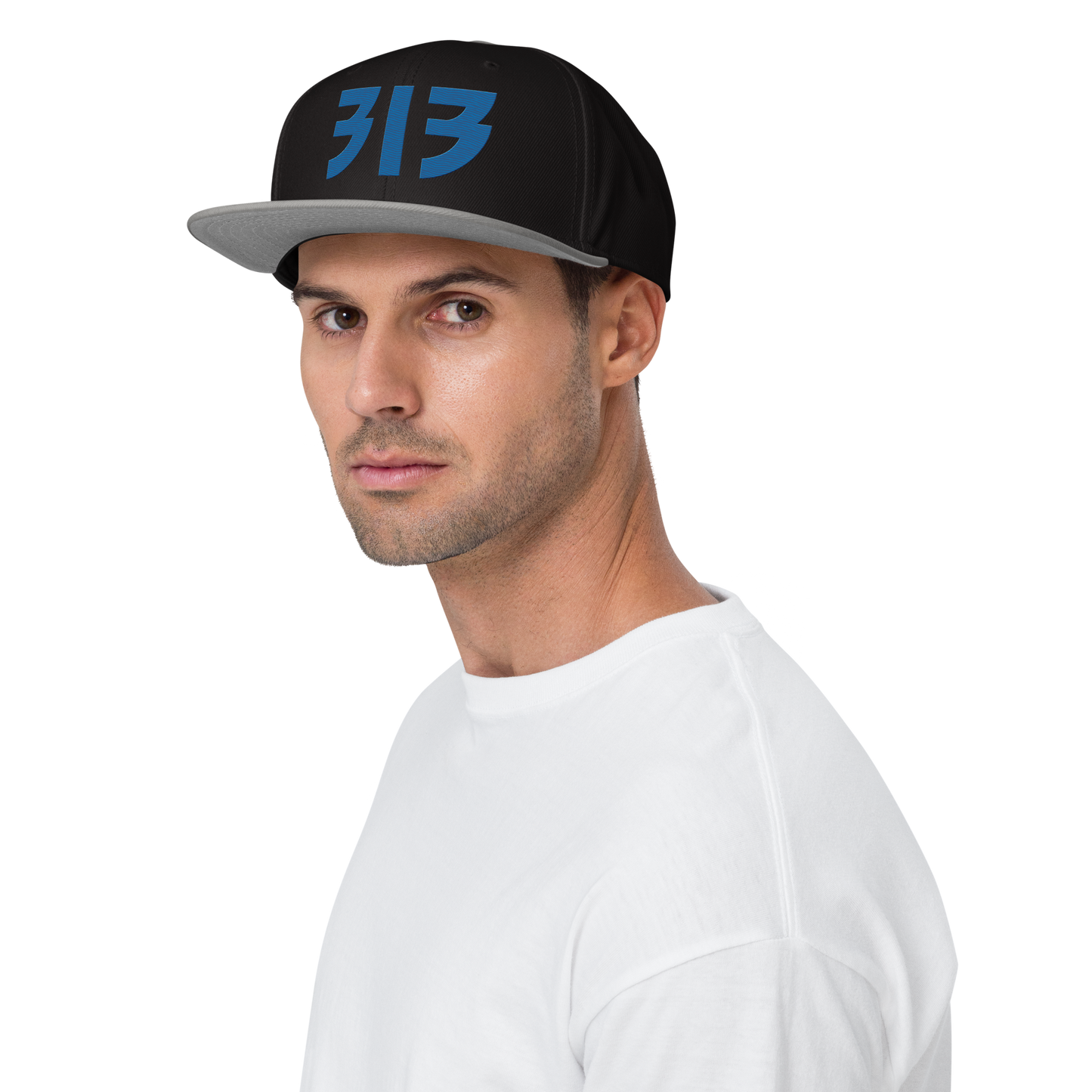 Detroit '313' Snapback (Glam Font) | 6-Panel - Azure