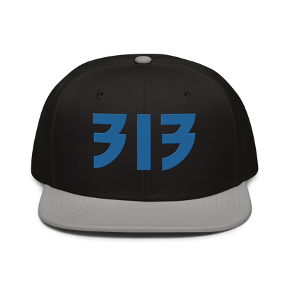 Detroit '313' Snapback (Glam Font) | 6-Panel - Azure