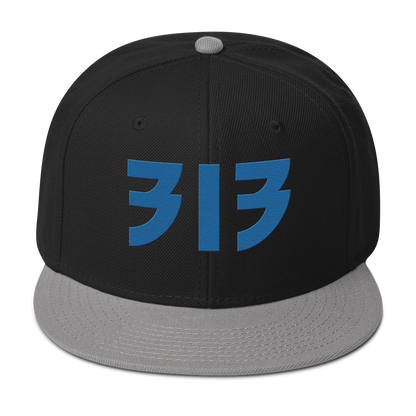 Detroit '313' Snapback (Glam Font) | 6-Panel - Azure