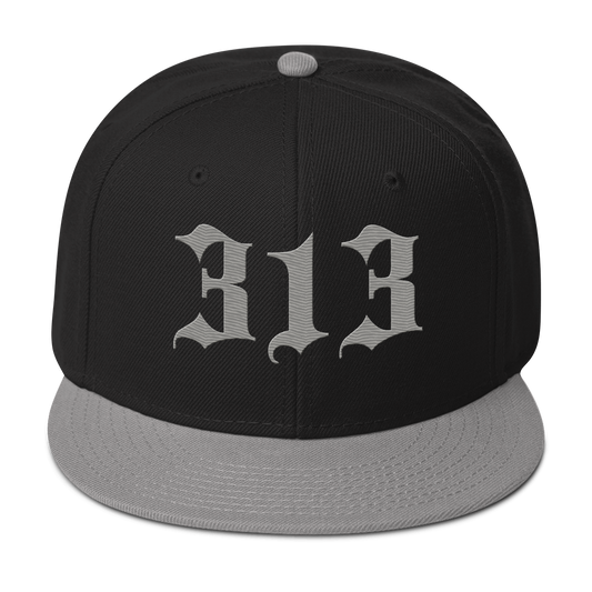 Detroit '313' Snapback (Old English Font) | 6-Panel - Grey