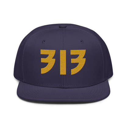 Detroit '313' Snapback (Glam Font) | 6-Panel - Gold