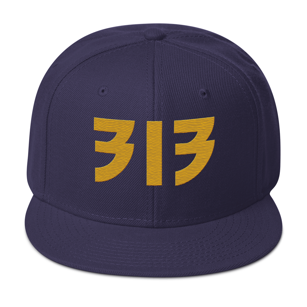 Detroit '313' Snapback (Glam Font) | 6-Panel - Gold