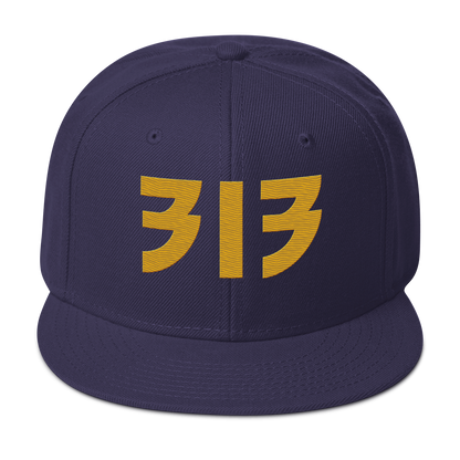 Detroit '313' Snapback (Glam Font) | 6-Panel - Gold