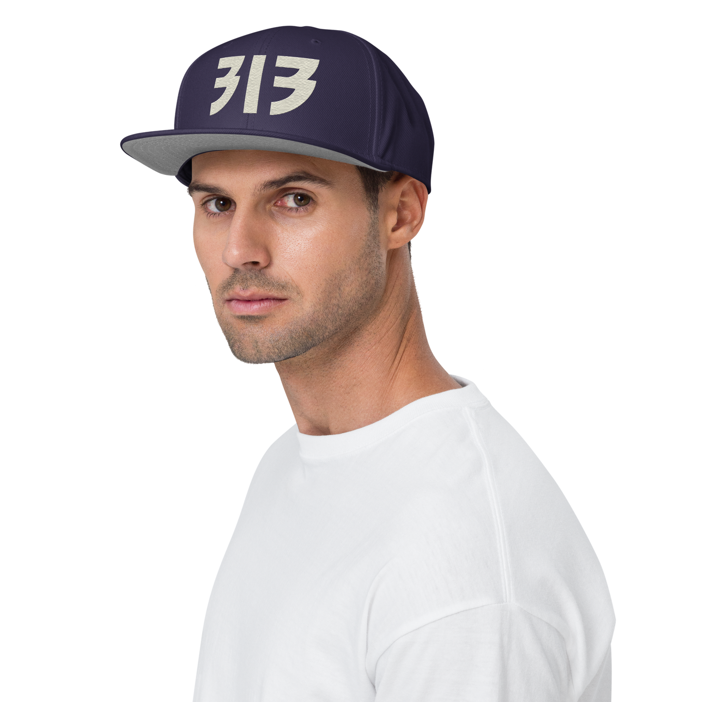 Detroit '313' Snapback (Glam Font) | 6-Panel - Ivory White