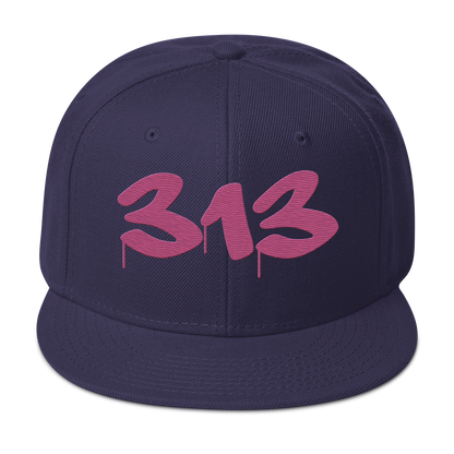 Detroit '313' Snapback (Tag Font) | 6-Panel - Apple Blossom Pink