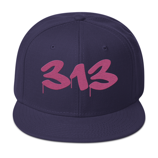 Detroit '313' Snapback (Tag Font) | 6-Panel - Apple Blossom Pink