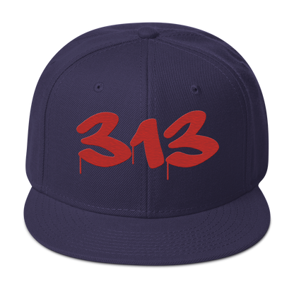 Detroit '313' Snapback (Tag Font) | 6-Panel - Aliform Red