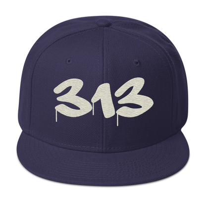 Detroit '313' Snapback (Tag Font) | 6-Panel - Ivory White