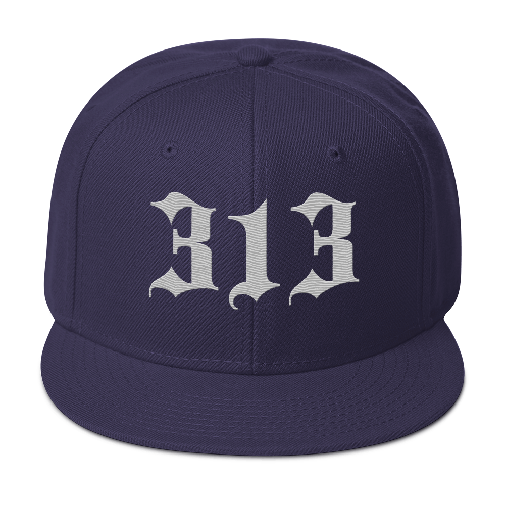 Detroit '313' Snapback (Old English Font) | 6-Panel - Platinum