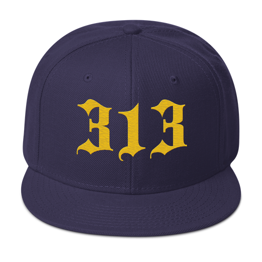 Detroit '313' Snapback (Old English Font) | 6-Panel - Maize