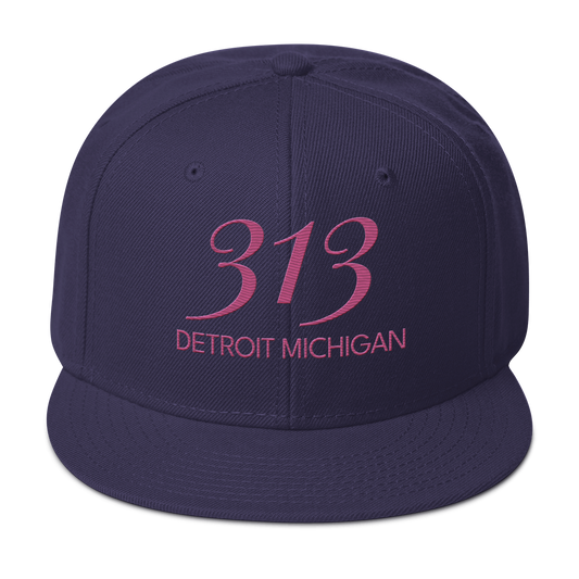 '313 Detroit Michigan' Snapback | 6-Panel - Apple Blossom Pink