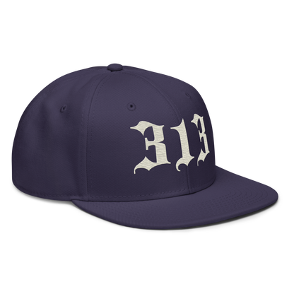 Detroit '313' Snapback (Old English Font) | 6-Panel - Ivory White