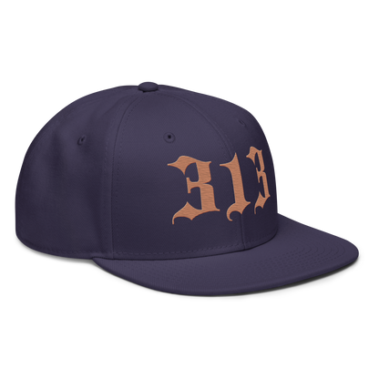 Detroit '313' Snapback (Old English Font) | 6-Panel - Copper