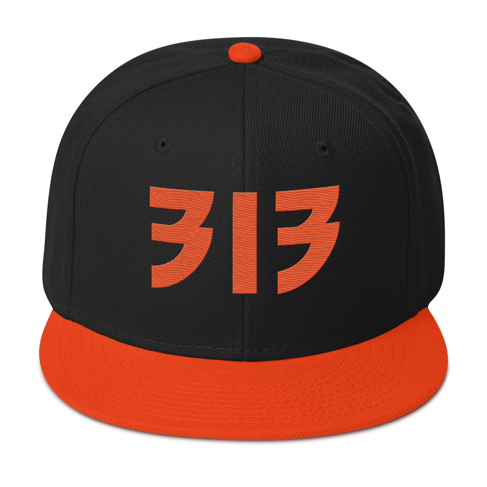 Detroit '313' Snapback (Glam Font) | 6-Panel - Orange