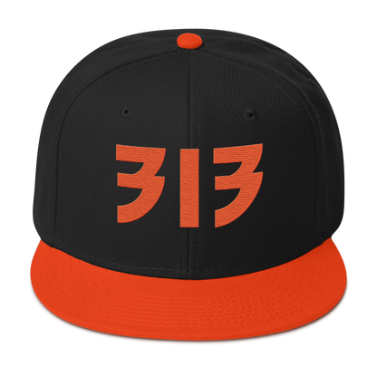 Detroit '313' Snapback (Glam Font) | 6-Panel - Orange