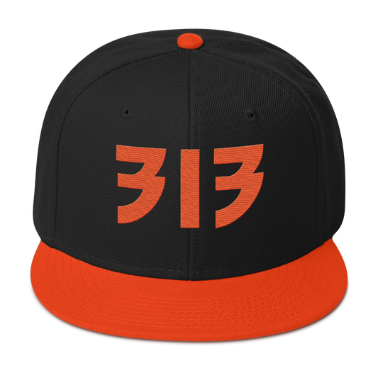 Detroit '313' Snapback (Glam Font) | 6-Panel - Orange