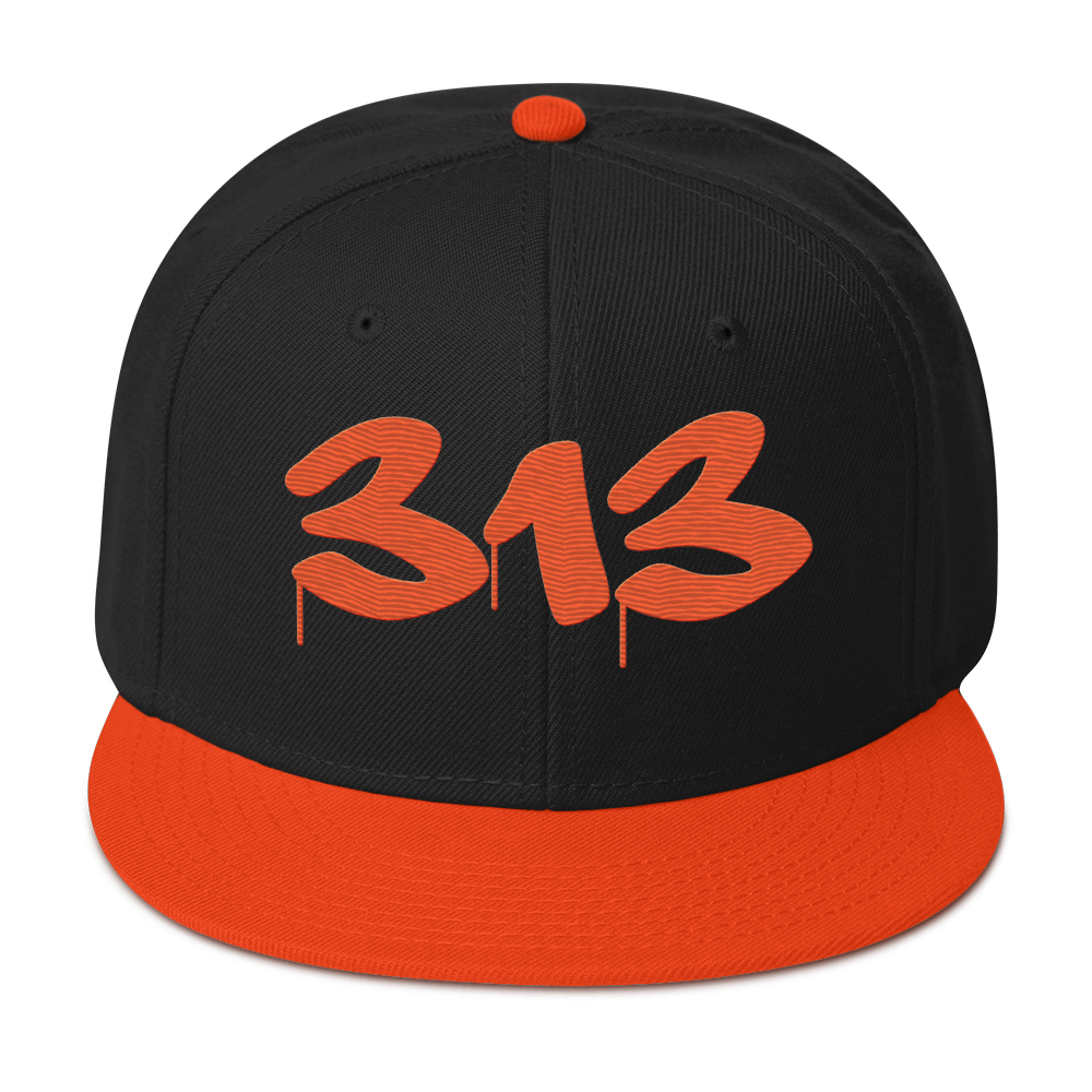 Detroit '313' Snapback (Tag Font) | 6-Panel - Orange