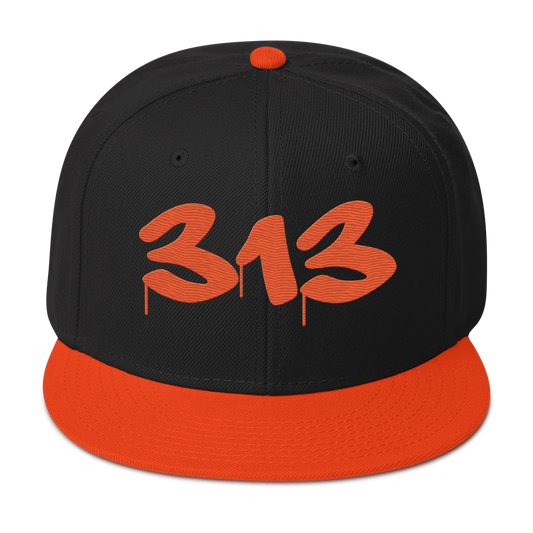 Detroit '313' Snapback (Tag Font) | 6-Panel - Orange