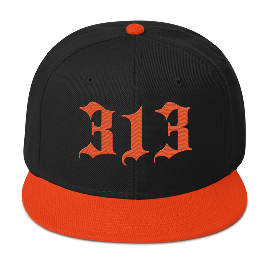 Detroit '313' Snapback (Old English Font) | 6-Panel - Orange